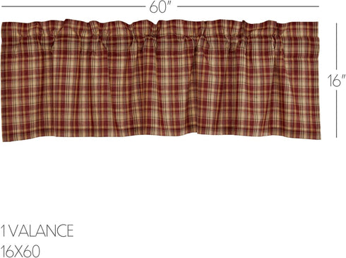 VHC Brands Rustic Thanksgiving Kitchen Beckham Plaid Rod Pocket Cotton Hanging Loops 16x60 Curtain, Valance, Rust Red...