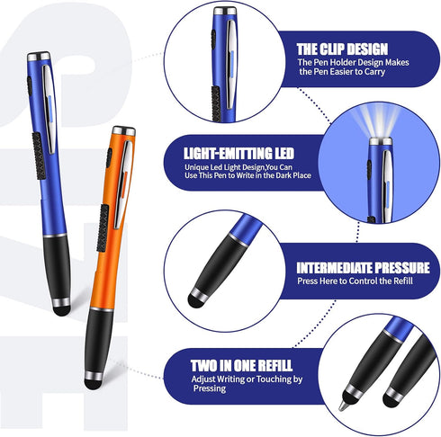 10 Pieces Stylus Pens with Light 2-in-1 Multi-Function Touch Screen Pens LED Light Pens Ballpoint Pens for Smartphones Tablets PC Pads Stylus Ligh...