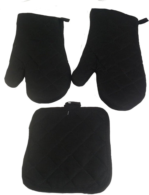 Kitchen Oven Mitt Pot Holder Set Kitchen Linens Oven Mitt Pot Holder Pack (Black)...