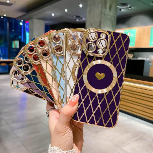 for iPhone 13 Pro Max Case Compatible with MagSafe, Soft Rhombus Love Heart Phone Case, Full Camera Lens Protection Magnetic Case for iphone 13 Pr...