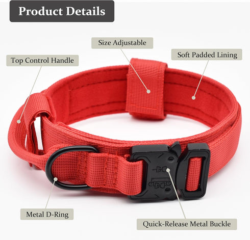 Tactical Dog Collar, Adjustable Military Training Nylon Dog Collar with Control Handle and Heavy Quick-Release Metal Buckle for Small Medium Large...
