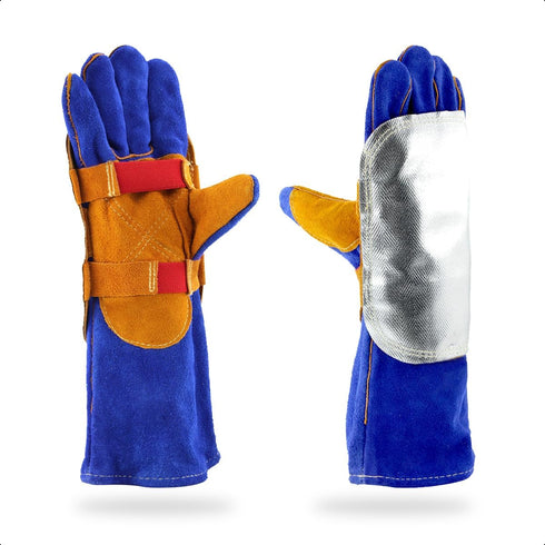 Hand Heat Shield High Temperature Hand Pad Split Cowhide Leather Aluminized Back Welding Gloves Welding Heat Deflector PK-1...