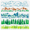 FINGERINSPIRE Natural Scenery Border Painting Stencil 11.8x11.8inch Reusable Grass Pine Trees Mountains Clouds Pattern Drawing Template Decor Sten...