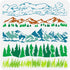 FINGERINSPIRE Natural Scenery Border Painting Stencil 11.8x11.8inch Reusable Grass Pine Trees Mountains Clouds Pattern Drawing Template Decor Sten...