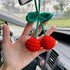Car Rear View Mirror Hanging Accessory, Cute Cherry Car Accessories, Crochet Car Decor, Hand Knitted Car Mirror Hanger...