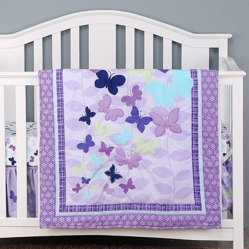 Brandream Purple Fitted Crib Sheets for Girl Enchanting Butterfly Baby Toddler Sheets Cotton Crib Sheet for Standard Crib and Toddler Mattresses...