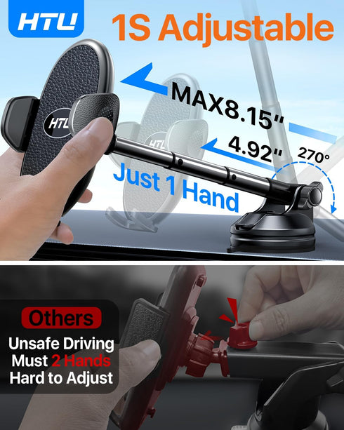 ?Military-Grade Stable Suction? Cell Phone Holder for Car,?Flexible Telescopic Arm? 360° Rotatable Stand Dashboard Windshield Cellphone Mount for ...
