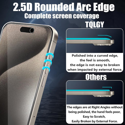 TQLGY 2+2 Packs for iPhone 15 Pro Max Privacy Screen Protector, Auto Dust Removal Installation, Anti-Spy Tempered Glass With Camera Lens Protector...
