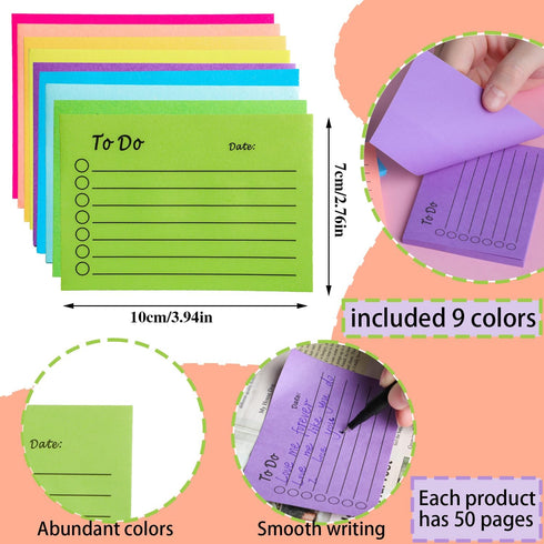9 PCS to do List Sticky Notes,3x4 Inch Lined Sticky Notes,Self-Stick Notes,Ruled Post Stickies Colorful Super Sticking Power Memo Pads, Ideal for ...
