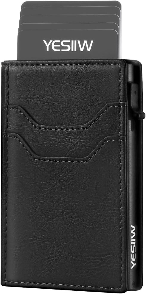 YESIIW Slim Wallet for Men - Pop up Card Holder Mens Wallet with RFID Protection Leather Wallets with ID Window and Metal Case Black...