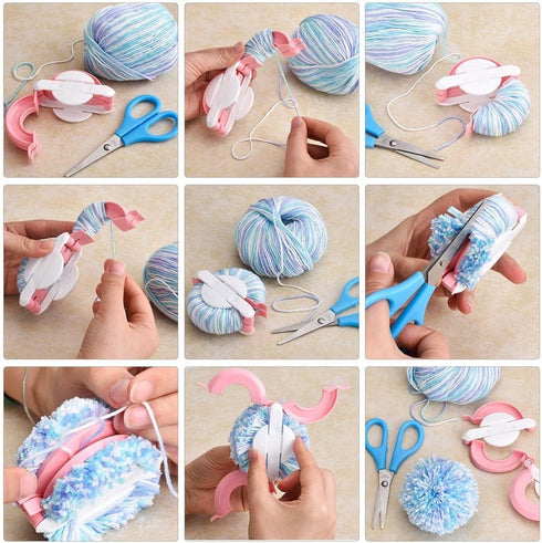 Pom pom Maker Yarn kit, 4PS Pompom Maker+12PS Acrylic Yarn+10PS Knitting Stitch Markers+10PS Plastic Needles+1PS Scissors(37c)......