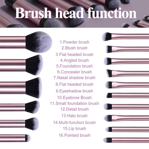 BS-MALL Makeup Brushes 16 Pcs Purple Short Handle Travel Makeup Brus Set with 1 Triangle Puff (Purple)…...