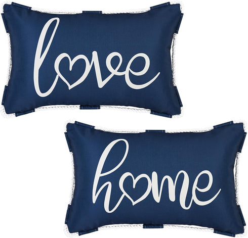 ASPMIZ Outdoor Pillow Covers 12 x 20 Inch, Waterproof Lumbar Throw Pillows for Patio Porch Furniture Couch Navy Blue Home Decorative Cushion Cover...
