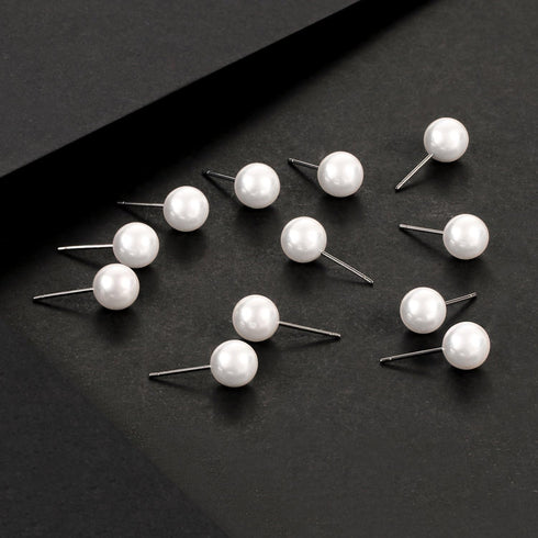 Charisma 8mm Composite Pearl Earrings Round Ball Pearls Stud Earrings Hypoallergenic 12 Pairs Imitation Pearl Earrings Set for Women...