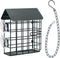 Window Suet Bird Feeder - Single Suet Cake Holder with Roof - Outside Decor - Attract Wild Birds, Woodpeckers - Complete with Hanging Chain...