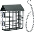 Window Suet Bird Feeder - Single Suet Cake Holder with Roof - Outside Decor - Attract Wild Birds, Woodpeckers - Complete with Hanging Chain...