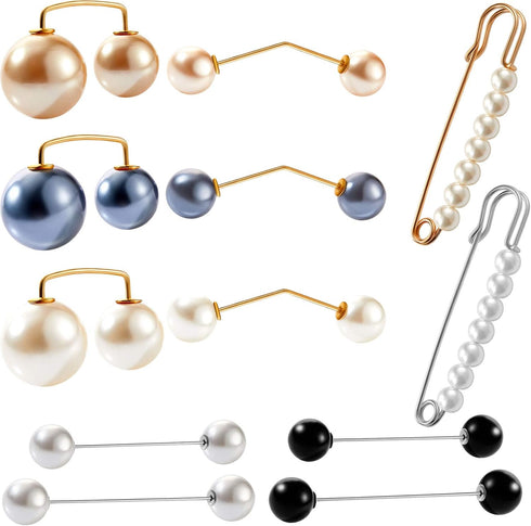 12 Pieces Faux Pearl Brooch Sweater Shawl Brooch Anti Exposure Neckline Safety Pin with Different Design for Women Girls...