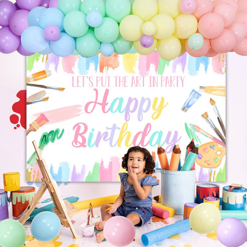 Art Birthday Party Decorations Girl - Pastel Art Balloon Garland Arch Kit with Macaron Art Paint Happy Birthday Backdrop, Art Painting Artist Draw...
