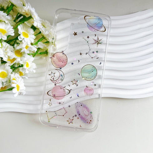 for Samsung Galaxy S23 Clear Case with Glitter Stars Planet Universe Design,Sparkle Bling Cute Slim Soft TPU Protective Women Girl's Phone Cover f...