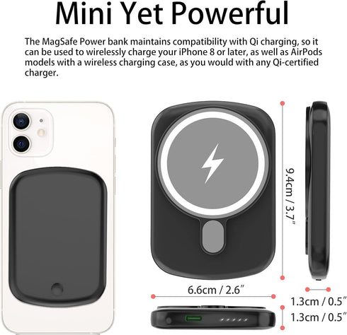 Power Bank, 5000mAh Mag-Safe Portable Charger 18W Fast Charging 20W Type C Quick Charge Back up Power Design for iPhone15, 14, 13, 12, Pro, Pro Ma...