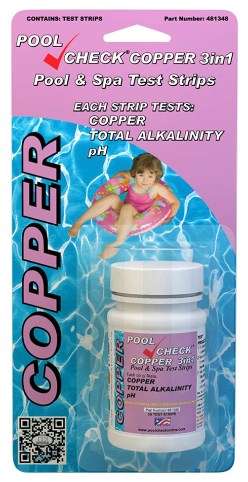 Industrial Test Systems 481348 Copper 3 in 1 Pool Check | Made in USA | 3 Parameter Pool Test Strips | Copper, pH, & Total Alkalinity | Easy Match...