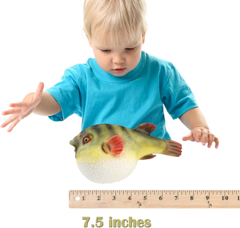 Gemini&Genius Sea Animal Pufferfish Action Figure Soft Rubber Swim Bath Toy, Realistic Ocean Fish Blowfish Toy, Educational and Role Play Toys for...