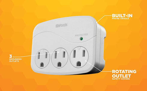 Woods 41034 Surge Protector with 3 Power, 3-Outlet 1000J of Protection...