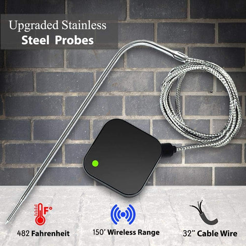 NutriChef Smart Bluetooth BBQ Grill Thermometer - Upgraded Stainless Probe Safe to Leave in Oven, Outdoor Barbecue or Meat Smoker - Wireless Remot...