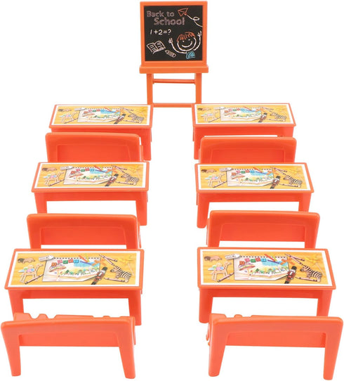 NUOBESTY 13pcs Yellow Table and Chairs Blackboard Model Mini Scene Doll Locker Mini Wooden Blackboard Kids Desk Mini Classroom Toys Mini Accessori...
