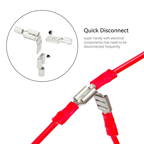 HKS 150PCS Female Vinyl Insulated Spade Connector Red 22-16 AWG - 6.3mm 1/4" Electrical Quick Disconnect Wire Connectors Kit - Tinned Copper PVC T...