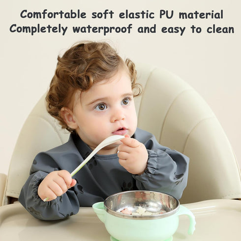 PewinGo Weaning Bib with Long Sleeves & BLW, Soft and Skin-Friendly Material, Coverall Bibs for Baby Feeding, Waterproof and Easy to Clean & Machi...