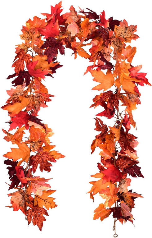 2 Pack Fall Maple Leaf Garland Artificial Maple Garland, Autumn Hanging Fall Leave Vines for Indoor Outdoor Wedding Thanksgiving Dinner Party Deco...