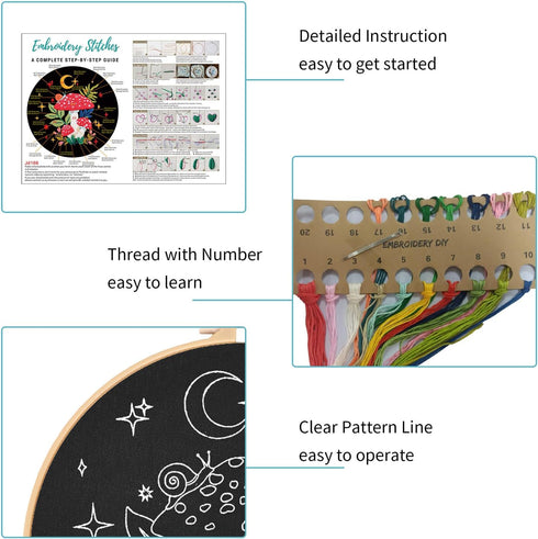 Nuberlic Mushroom Embroidery Kits for Beginner Adults Cross Stitch Kit with Stamped Pattern Include Embroidery Cloth Hoops Threads Needles...