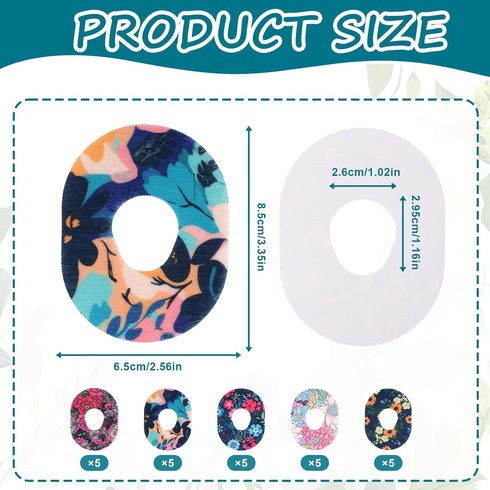 25pcs Sensor Covers for Dexcom G7, Waterproof Blood Sugar Monitor Patch Flower Pattern Adhesive Patches Sensor Sticker Accessories Compatible with...