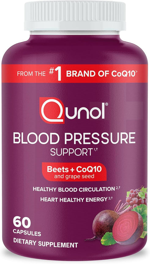 Qunol Blood Pressure Support, 3 in 1 Beets + CoQ10 + Grape Seed Extract, Beet Root Capsules That Supports Healthy Blood Circulation & Heart Health...