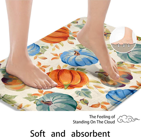 ArtSocket Pumpkins Bathroom Rugs and Mats Sets 2 Piece, Maple Leaves Autumn Bathroom Rugs Non Slip, Fall Orange Absorbent Microfiber Memory Foam B...
