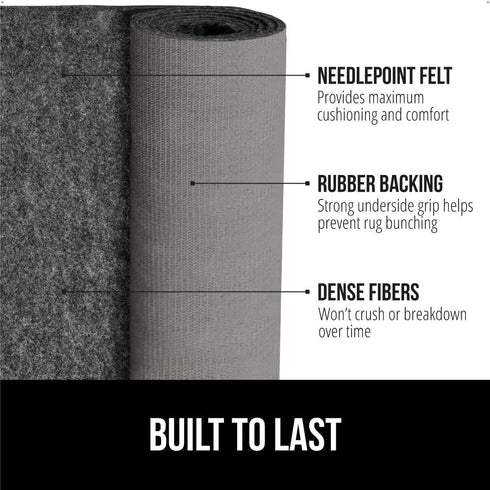 GORILLA GRIP Felt and Natural Rubber Stay in Place Slip Resistant Rug Pad, 1/4in Thick, 2x3 FT Protective Padding Under Area Rugs, Cushioned Gripp...