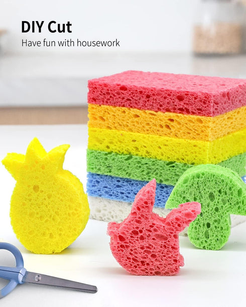 Cellulose Sponges,Heavy Duty Scrub Kitchen Sponge,Clean Tough Messes Without Scratching Sponges Kitchen,Pop Up Eco Sponges DIY Orange (6 Pack)...