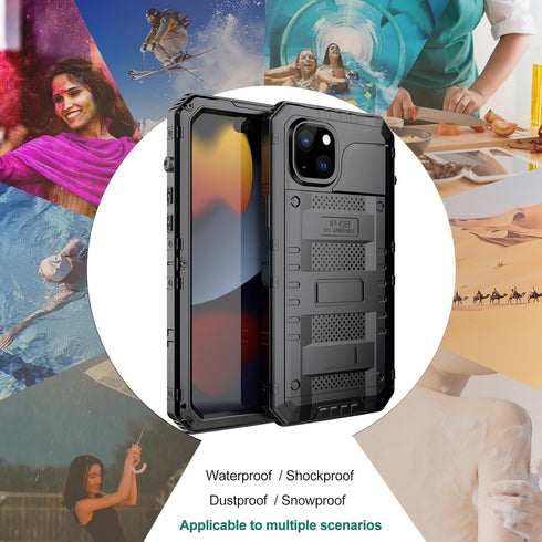 Marrkey Waterproof Case for iPhone 15, Heavy Duty Durable Metal Full Body Built-in Screen Protection Case Shockproof Dustproof Rugged Military Gra...