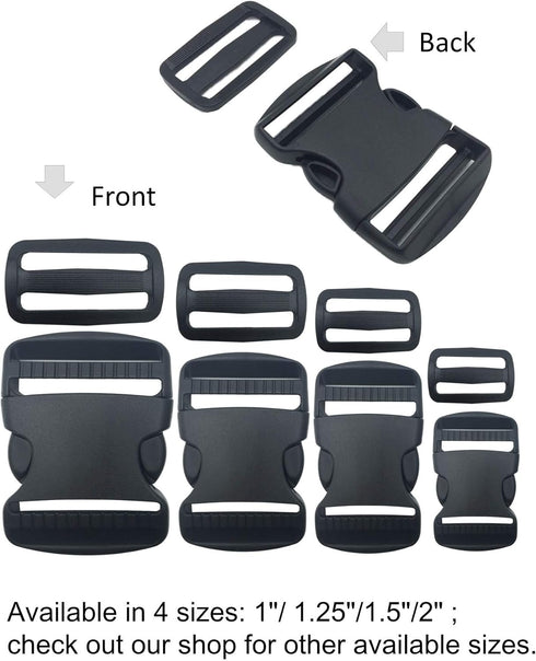 2 Set 2 Inch Flat Dual Adjustable Plastic Quick Side Release Plastic Buckles and Tri-glide Slides for Luggage Straps Pet Collar Backpack Repairing...