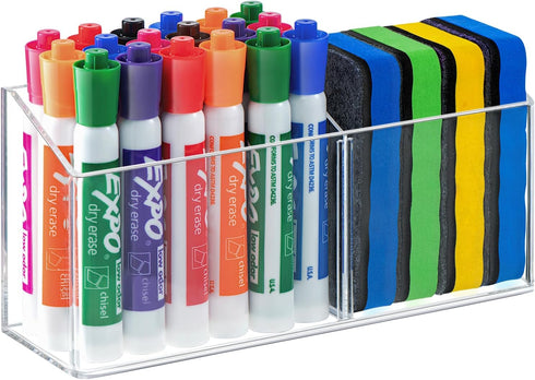 Magnetic Dry Erase Marker Holder, Large Magnetic Pen Holder, Magnetic Marker Holder, Magnetic Glass Whiteboard Holder with Movable Dividers, Stron...