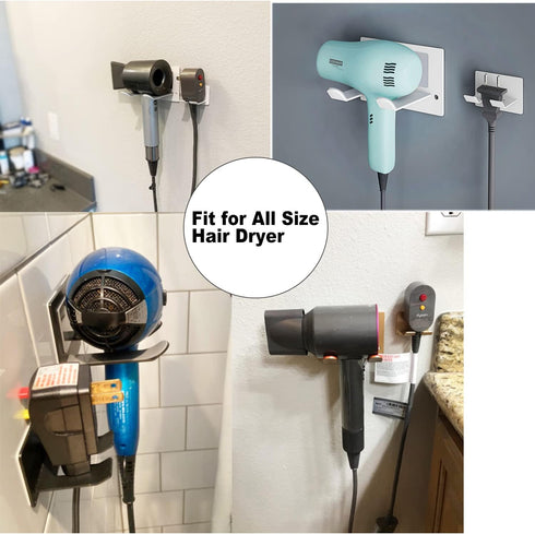 Self Adhesive Hair Dryer Holder Wall Mounted - Adhesive Bathroom Hair Blow Dryer Rack Organizer Compatible with Supersonic Hair Dryers (Black)...