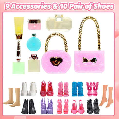 36 Pcs Doll Clothes for 11.5 inch Doll Include 1 The Movie Pink Dress 1 Sequn Outfits 1 Winter Set 3 Fashion Dress 1 Shawls 14 Makeup Kit 1 Hat 12...