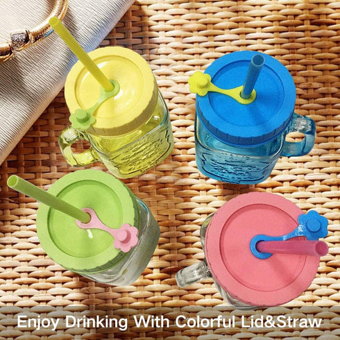 Mason Jar Lids,Regular mouth canning lids,Plastic Regular Mouth Mason Canning Lids with Straw Hole/Plastic Straws/Silicone Stoppers/Silicone Rings...