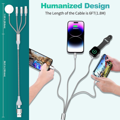 4 in 2 Watch & Phone Charger Cable, Upgraded for Apple Watch Charger USB A/C Multi Charging Cable-Nylon-Braided Magnetic Wireless Charging Cord fo...