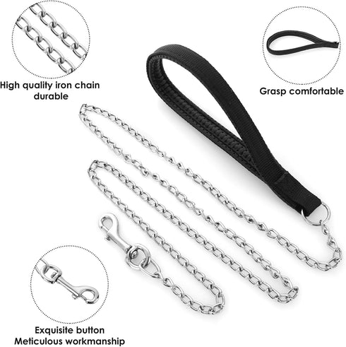 Giantree Metal Dog Leash, Heavy Duty Anti-Bite Dog Leash with Soft Nylon Padded Handle Chew Proof Dog Chain Leash for Small Medium Large Dogs...