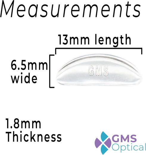 GMS Optical® 1.8mm x 13mm Short Anti-Slip Adhesive Contoured Silicone Eyeglass Nose Pads - Perfect for Kids Glasses and Smaller Plastic Frames - 5...