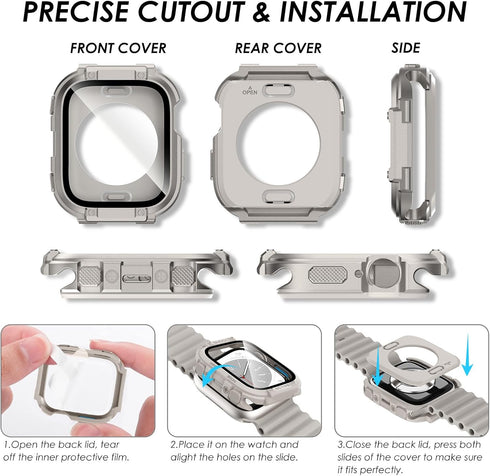 (2 in 1) KADES for Waterproof Apple Watch Screen Protector Case Series 9 8 7 45mm Accessories, Protective PC Face Cover Built-in Tempered Glass Fi...