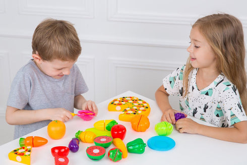 Kitchen Toys Fun Cutting Food Fruits Vegetables Toys Pretend Food Playset for Children Girls Boys Educational Early Age Basic Skills Development 4...
