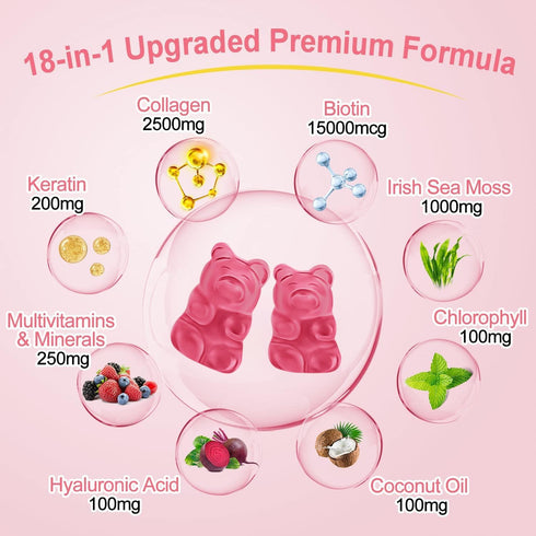 Vegan Collagen Gummies with Biotin, Sea Moss, Keratin, Hyaluronic Acid, Vitamin for Skin, Hair Growth, Nails & Joints, Women Men Adults Kids, 60 G...